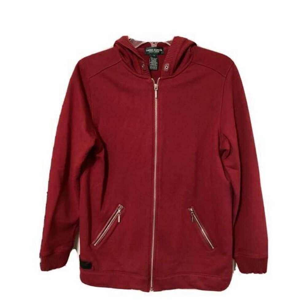Vintage Lauren Jeans Co Ralph Lauren Red full zip jacket Leather Trim Sz S